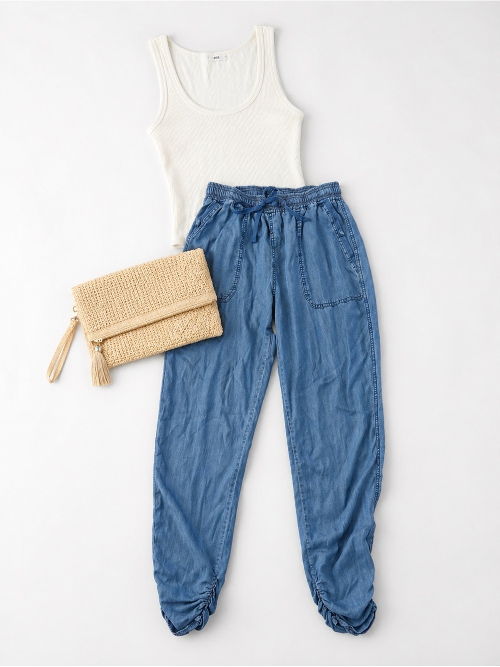 Thread & Supply Blue Denim Tie Waist Gathered Leg Pants